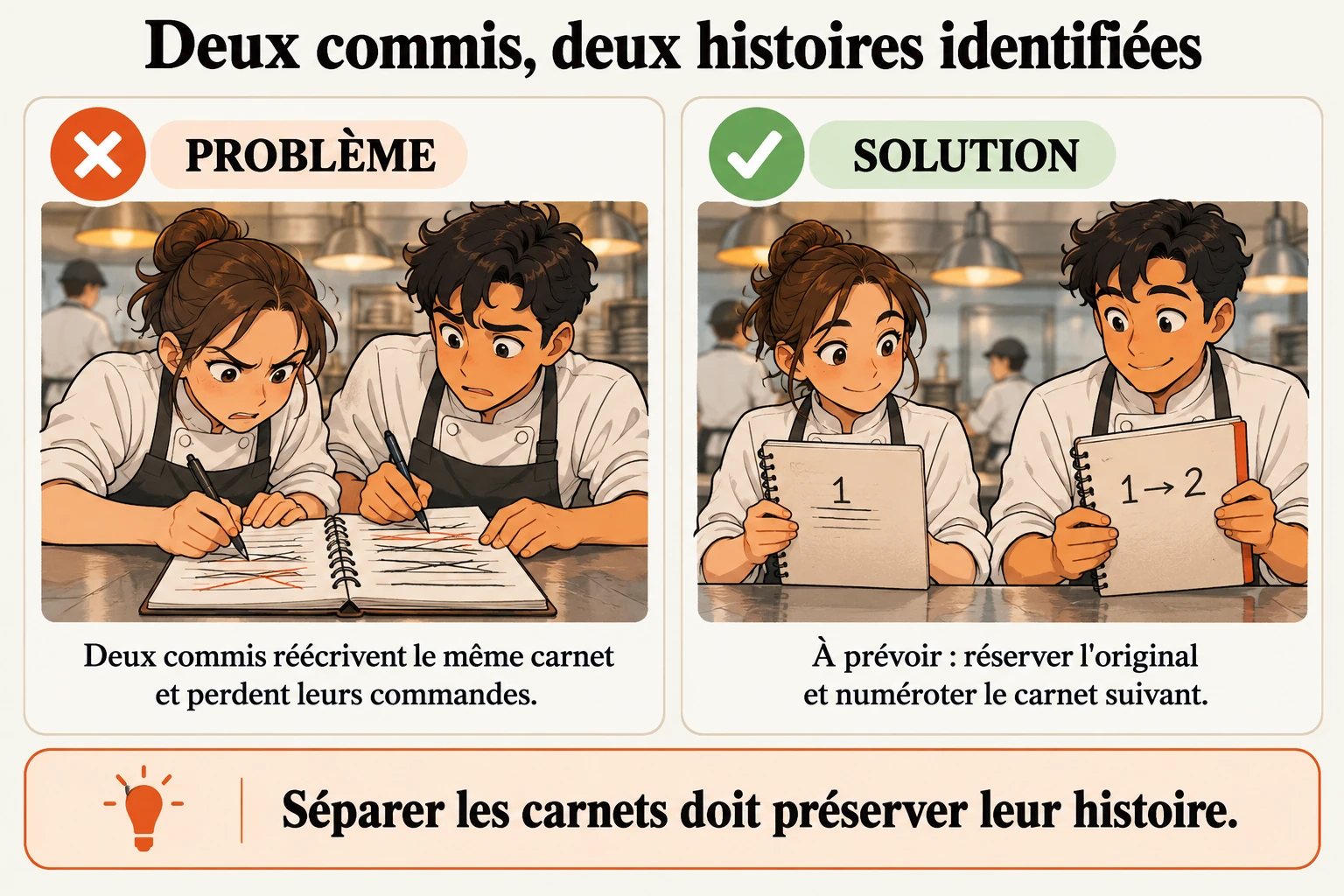 Le deuxième commis reçoit un autre carnet avant d'écrire