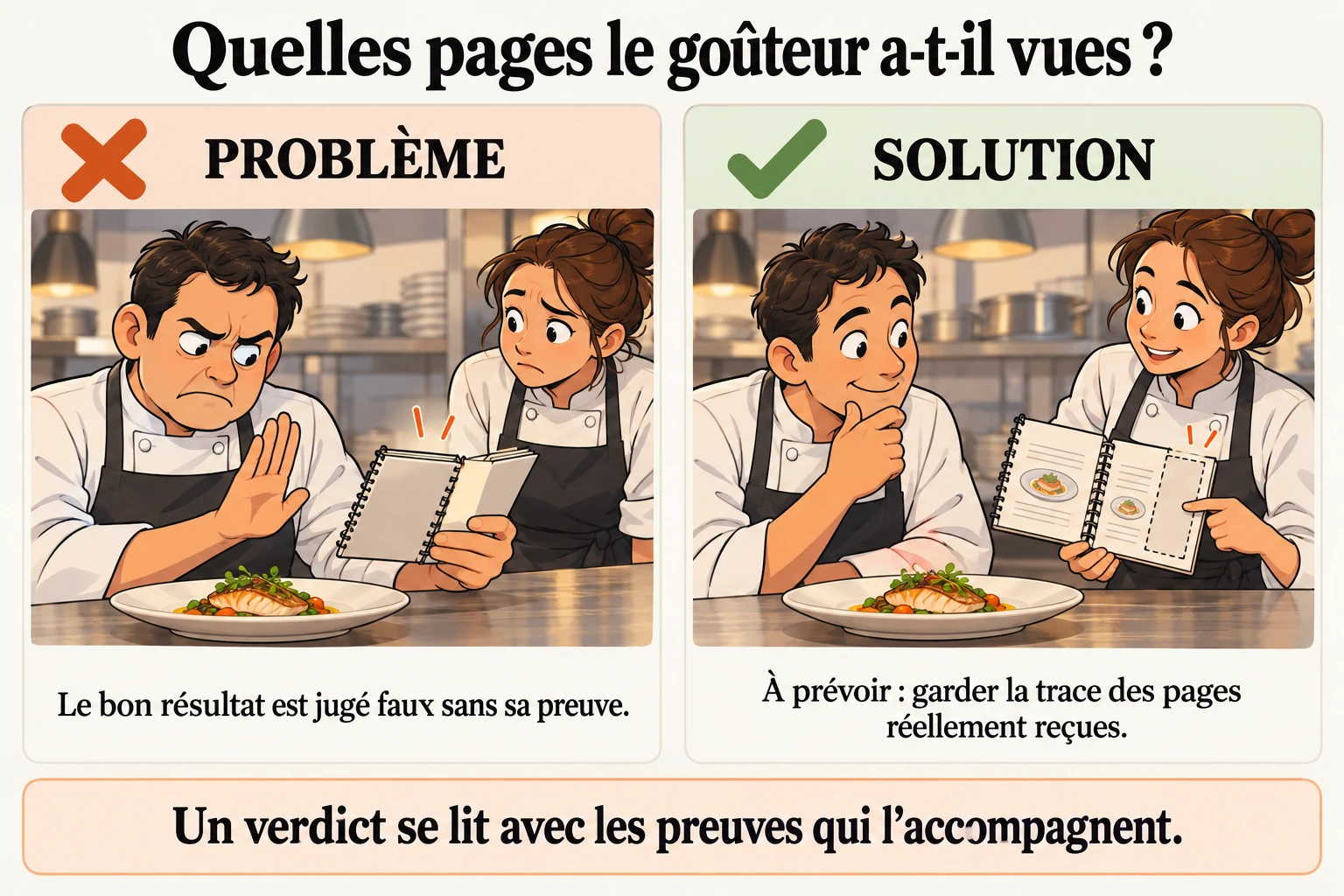 Le goûteur juge avec les pages qu'on lui a laissées
