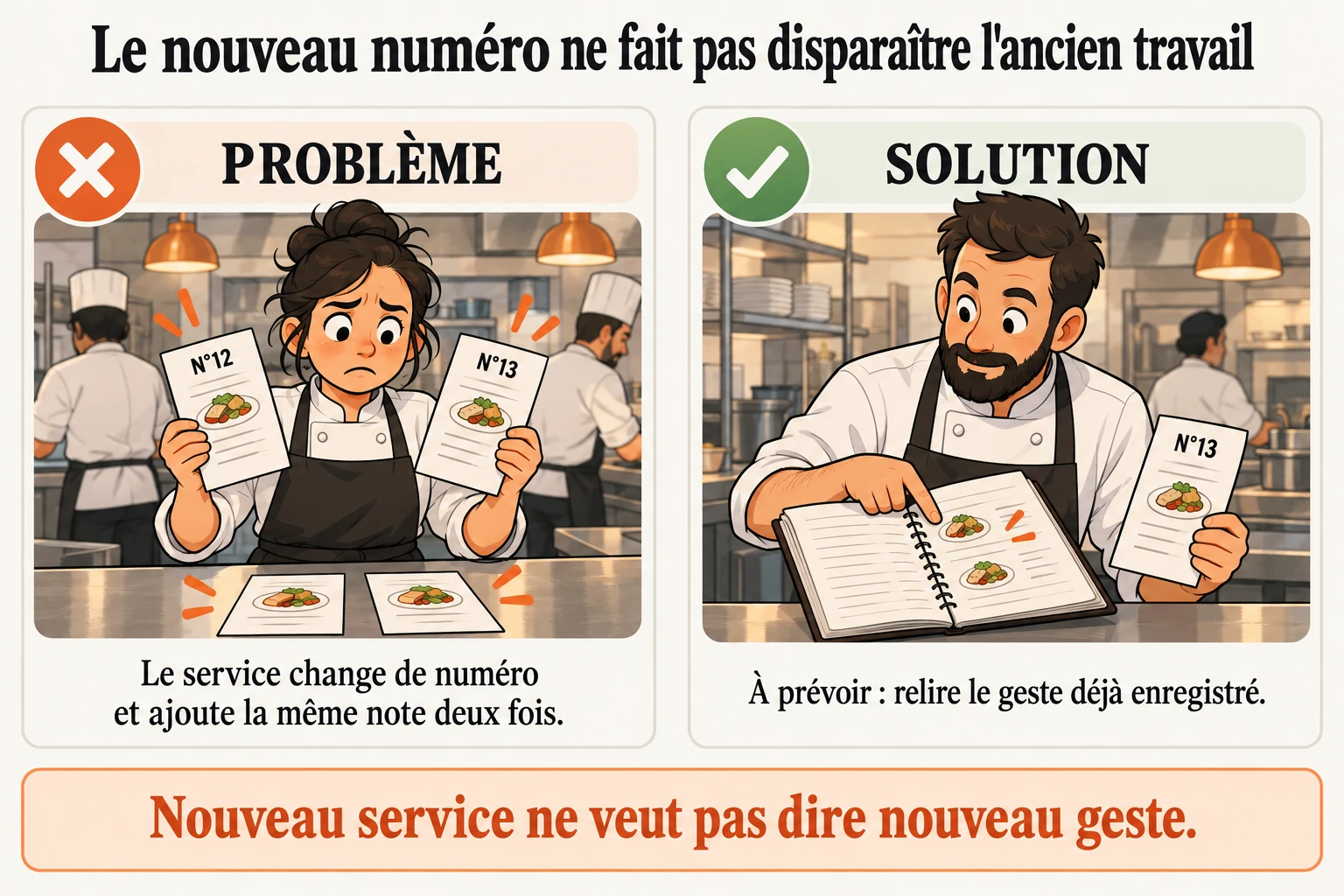 Changer le numéro du service ne rend pas le plat déjà fait nouveau