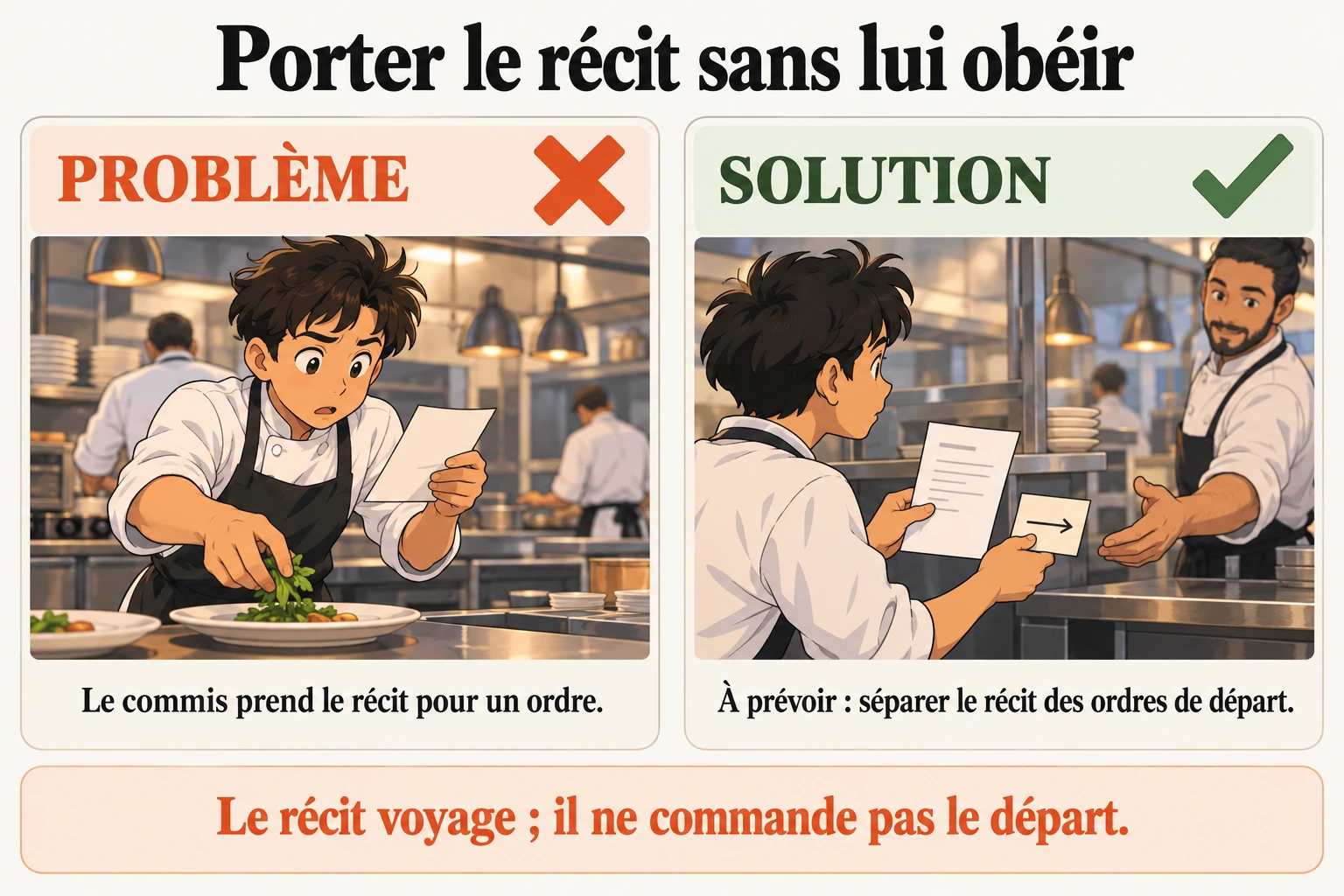 Le récit à transmettre ne doit pas donner les ordres du départ