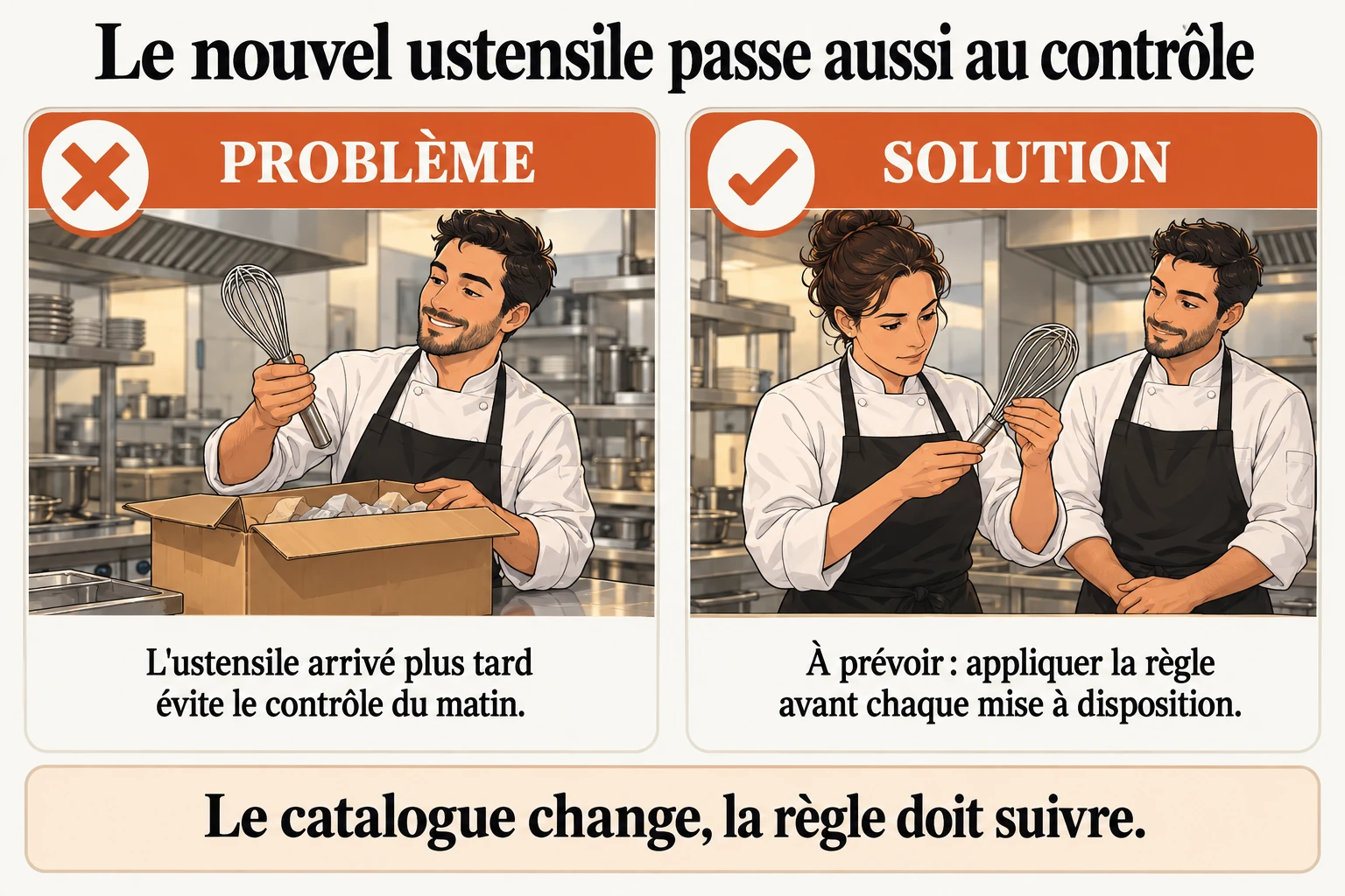 L'ustensile arrivé après l'ouverture doit aussi passer au contrôle