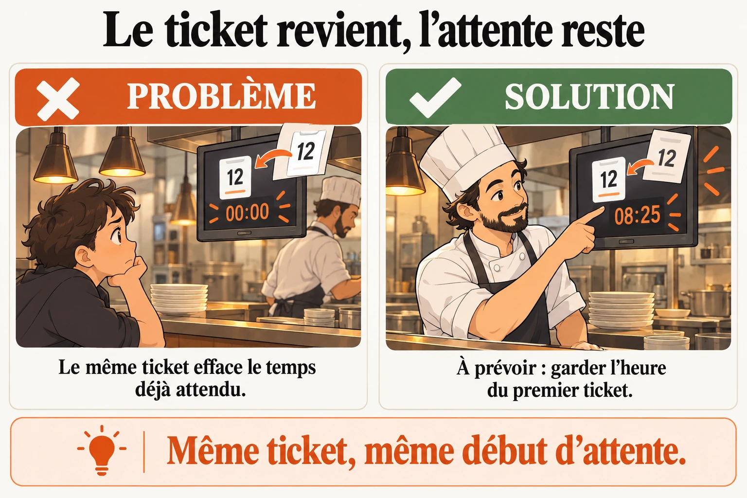 Le même ticket ne remet pas l'attente à zéro