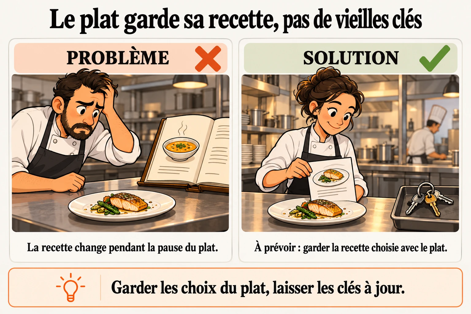 Reprendre avec la recette choisie, sans conserver de vieilles clés